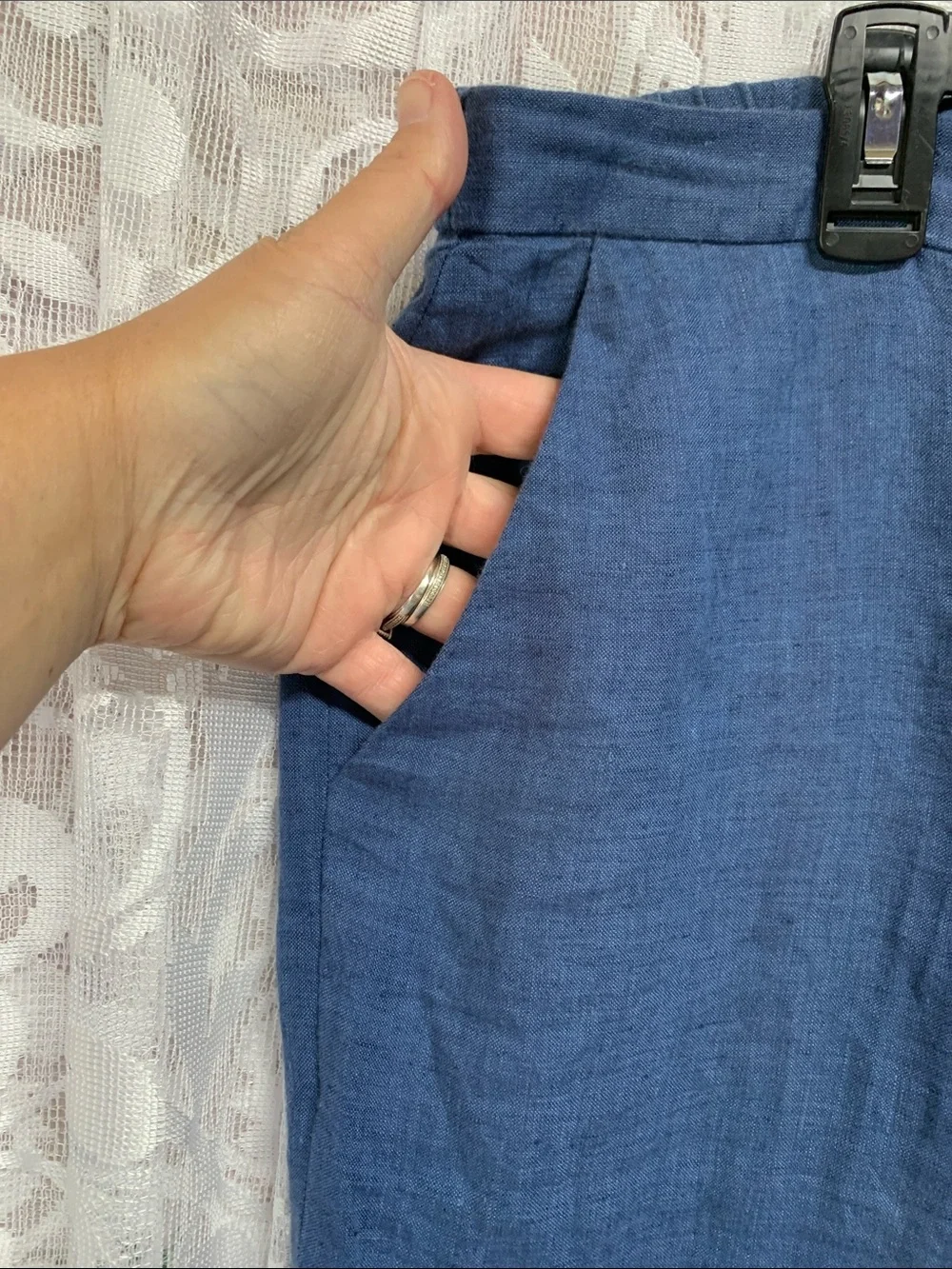 Evan Picone Blue Wide-Leg Linen Blend Chinos